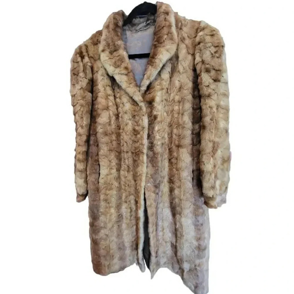 RARE Vintage MOB WIFE VIBE VIWomen's L Beige Brown Solid MidiReal Fur